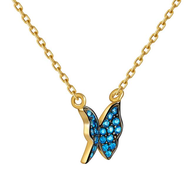 Колье из жёлтого золота с фианитами "Бабочка" (057766)