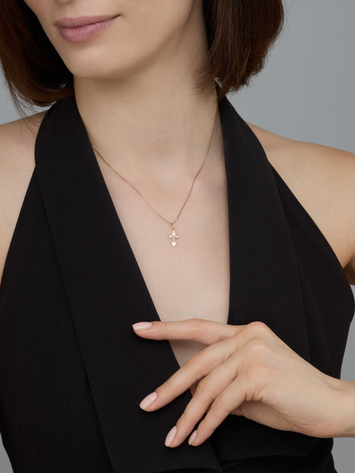 Подвеска крест из комбинированного золота с бриллиантом (031454)