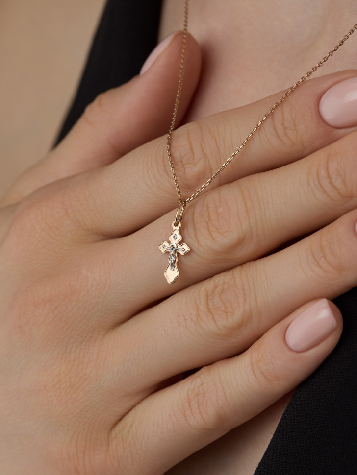 Подвеска крест из комбинированного золота с бриллиантом (031454)