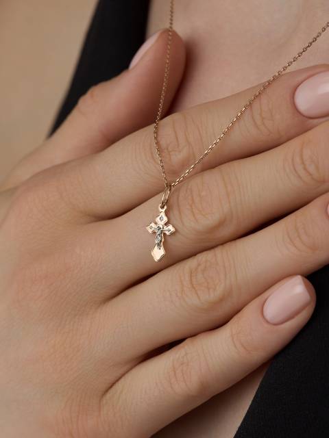 Подвеска крест из комбинированного золота с бриллиантом (031454)