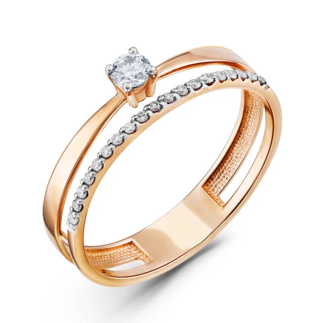 Помолвочное кольцо из красного золота с бриллиантами (063035)