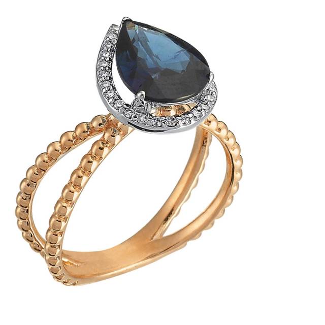 Кольцо из красного золота с бриллиантами и сапфиром (054628)