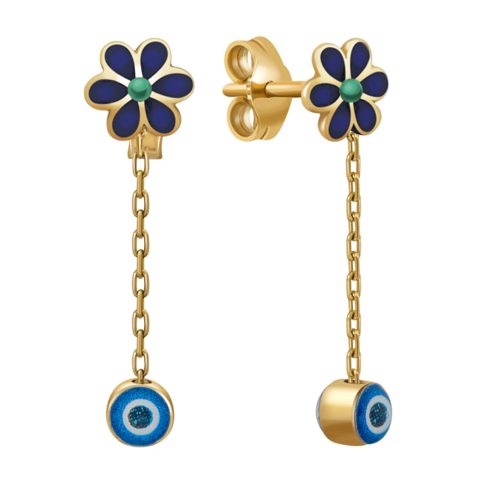 Серьги пусеты из жёлтого золота с эмалью (018187)