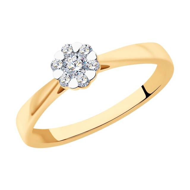 Помолвочное кольцо из красного золота с бриллиантами (048013)