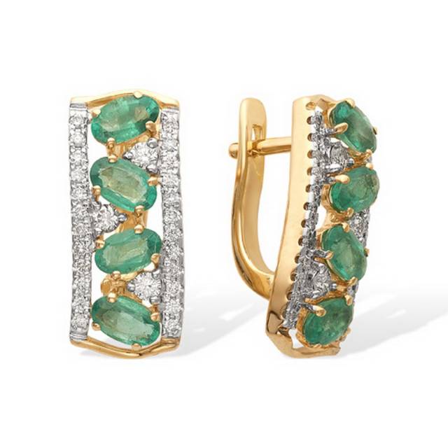 Серьги из красного золота с бриллиантами и изумрудами (043532)