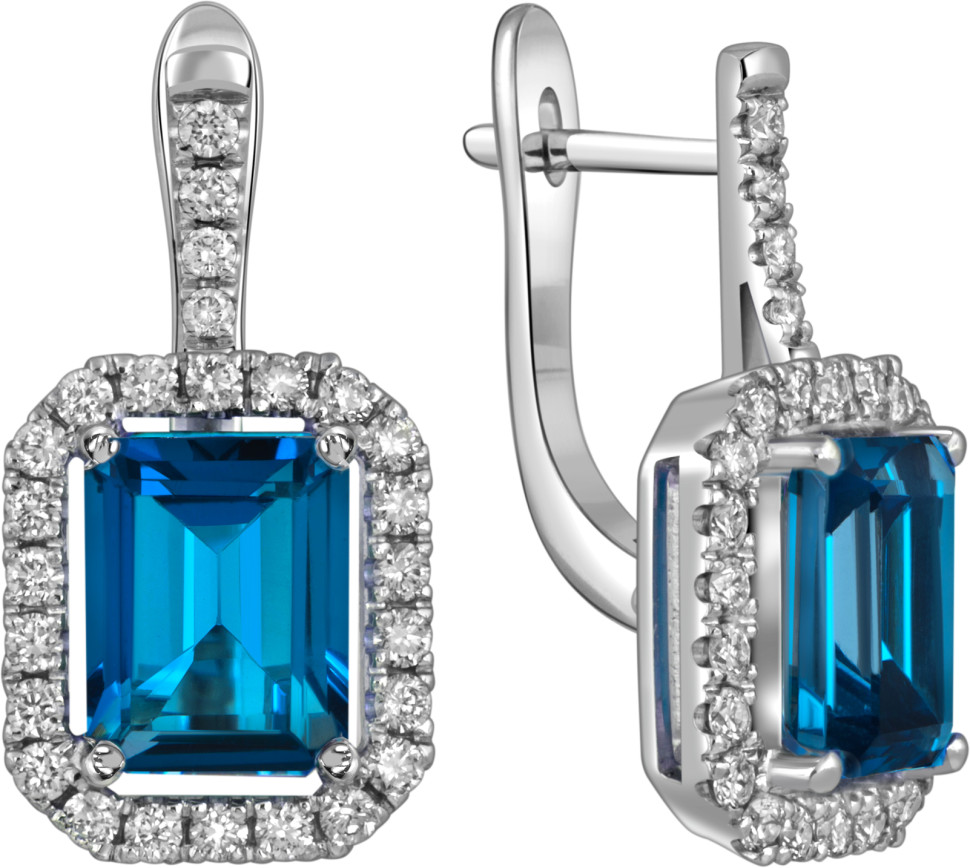 Серьги из белого золота с бриллиантами и топазом лондон (059436)