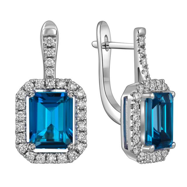 Серьги из белого золота с бриллиантами и топазом лондон (059436)
