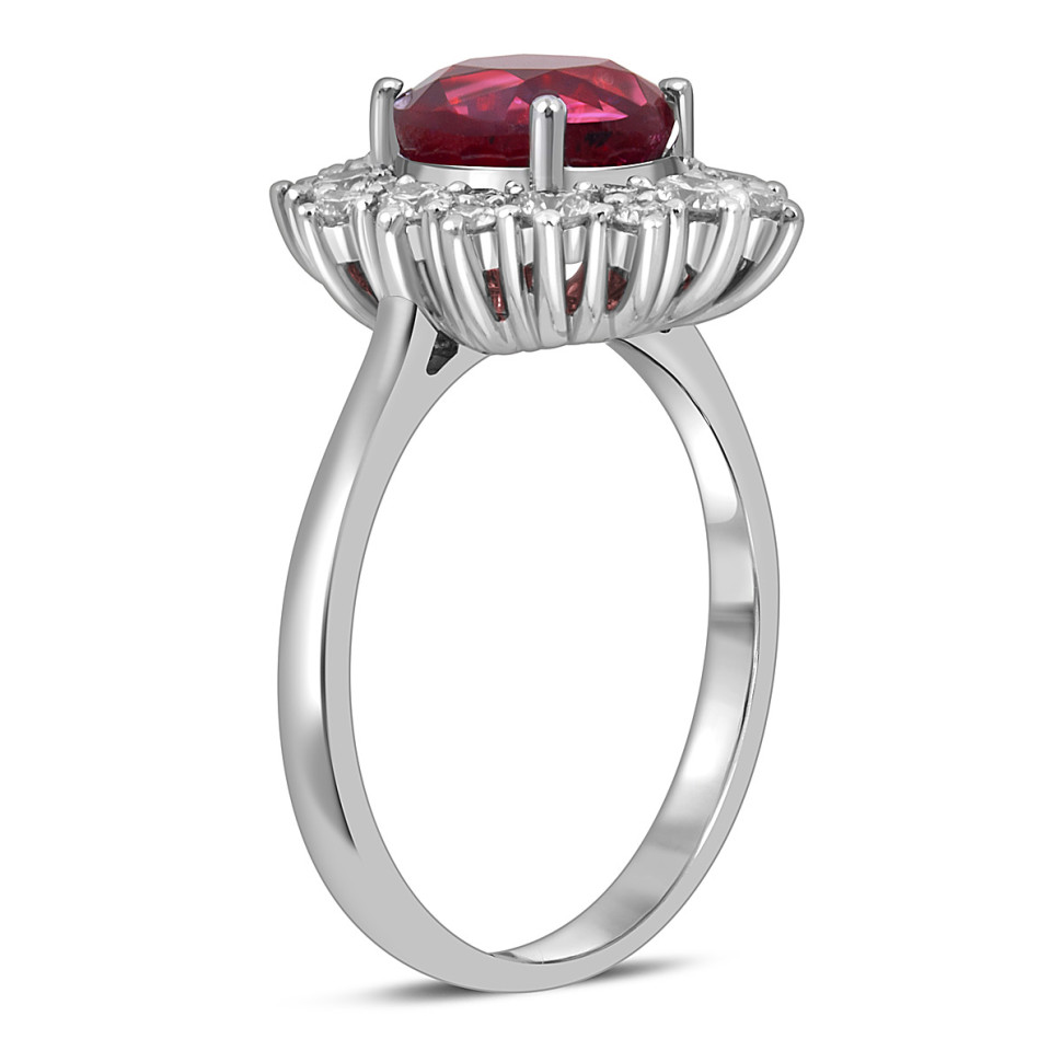 Кольцо из белого золота с бриллиантами и рубином (060167)