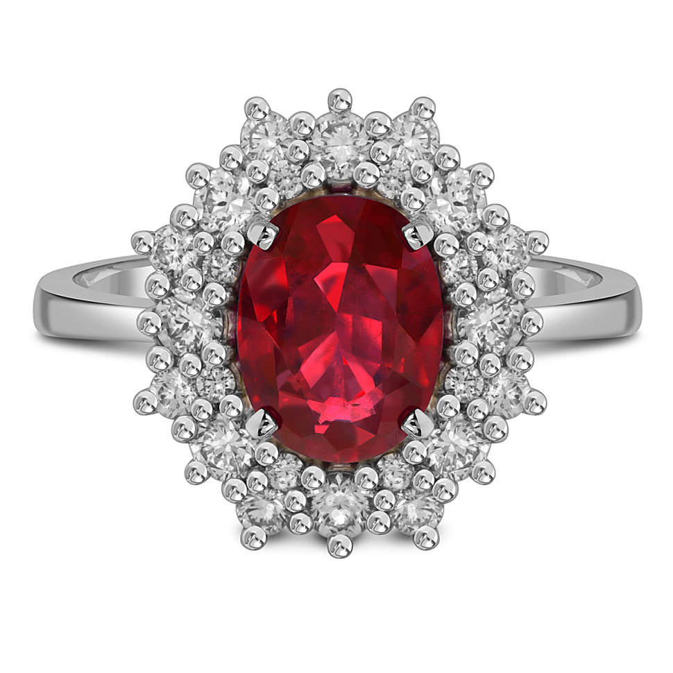 Кольцо из белого золота с бриллиантами и рубином (060167)