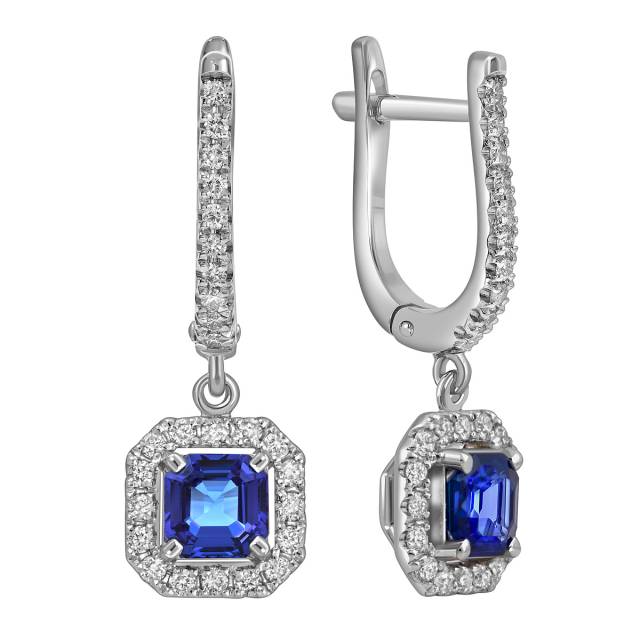 Серьги из белого золота с бриллиантами и сапфирами (060314)