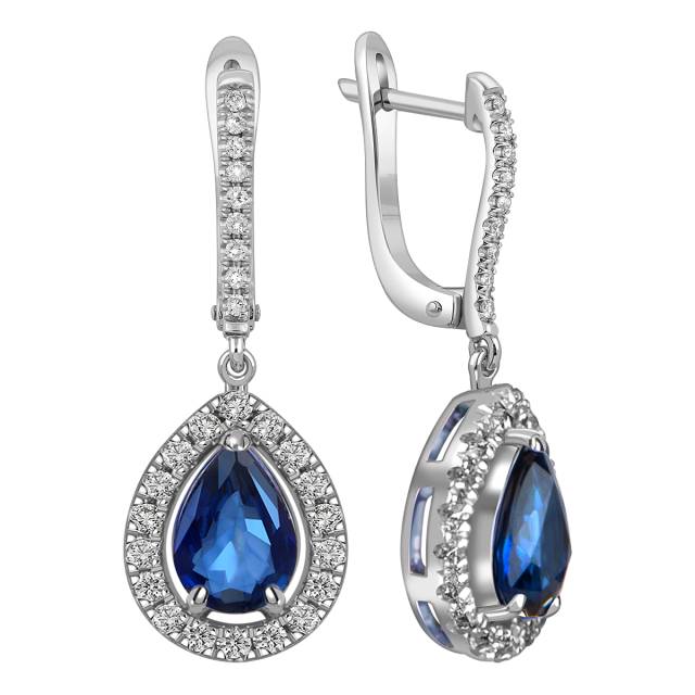 Серьги из белого золота с бриллиантами и сапфирами (060570)