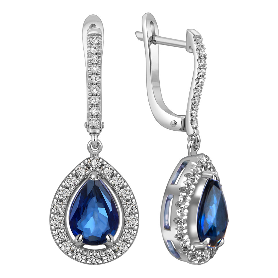 Серьги из белого золота с бриллиантами и сапфирами (060570)