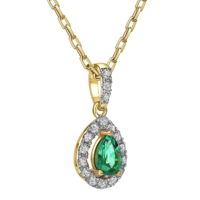 Кулон из жёлтого золота с бриллиантами и изумрудом (062541)