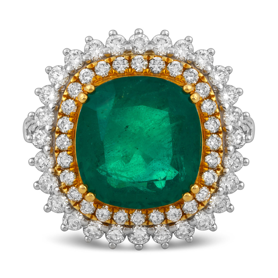 Кольцо из белого золота с бриллиантами и изумрудом (047577)