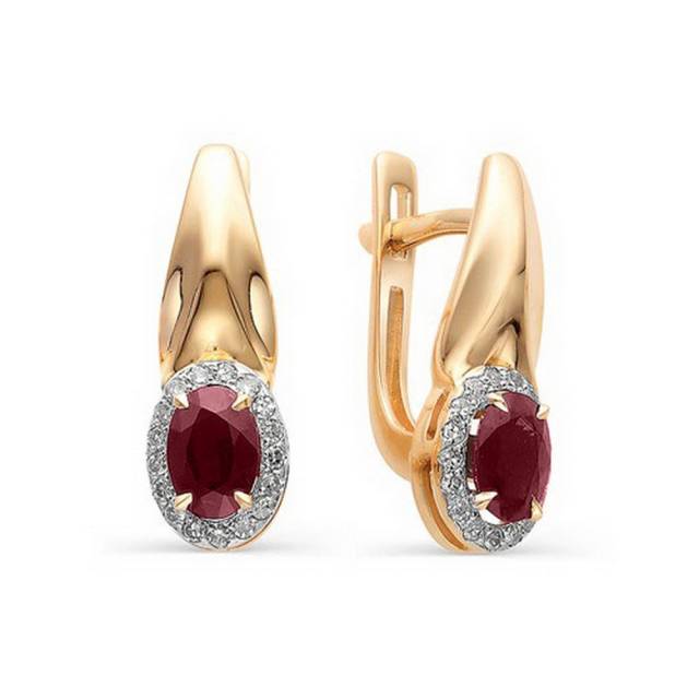 Серьги из красного золота с бриллиантами  и рубинами (036190)