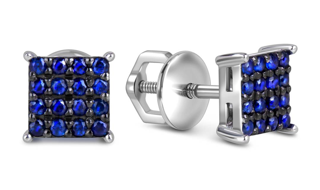 Серьги пусеты из белого золота с сапфирами (060568)