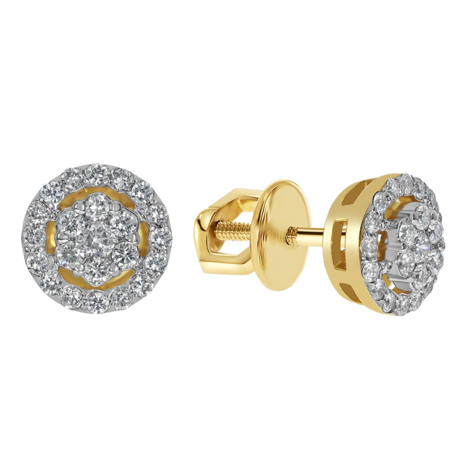 Серьги пусеты из жёлтого золота с бриллиантами (059602)