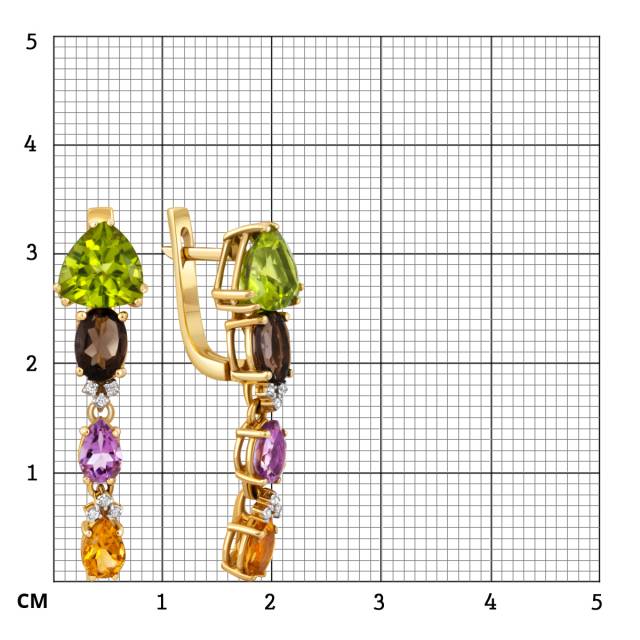 Серьги из жёлтого золота с полудрагоценными камнями (043424)