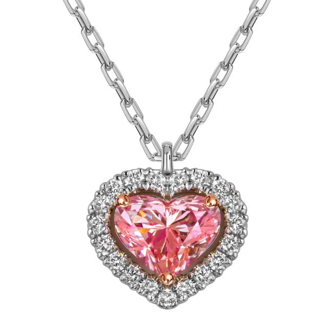 Колье из белого золота с розовым бриллиантом "Сердце" (060840)