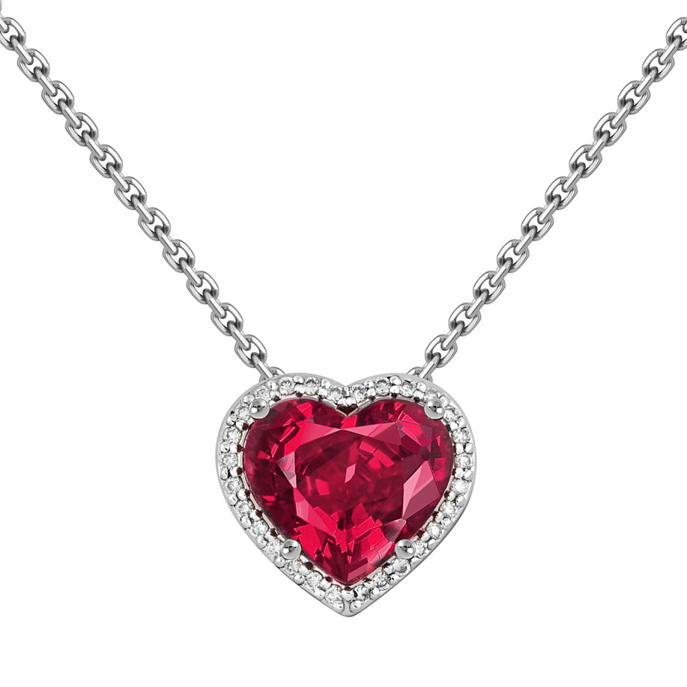 Колье из белого золота с бриллиантами и турмалином Сердце (063137)