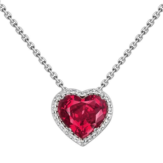 Колье из белого золота с бриллиантами и турмалином Сердце (063137)