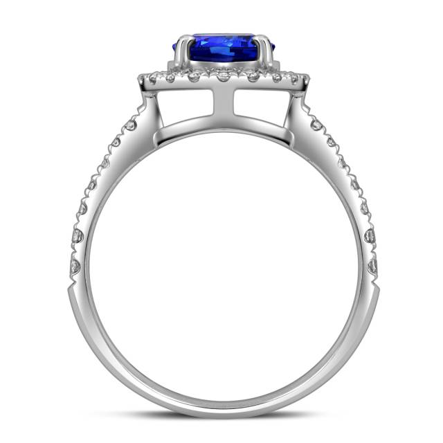 Кольцо из белого золота с бриллиантами и сапфиром (055606)