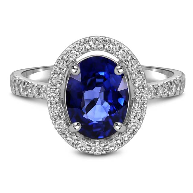 Кольцо из белого золота с бриллиантами и сапфиром (055606)