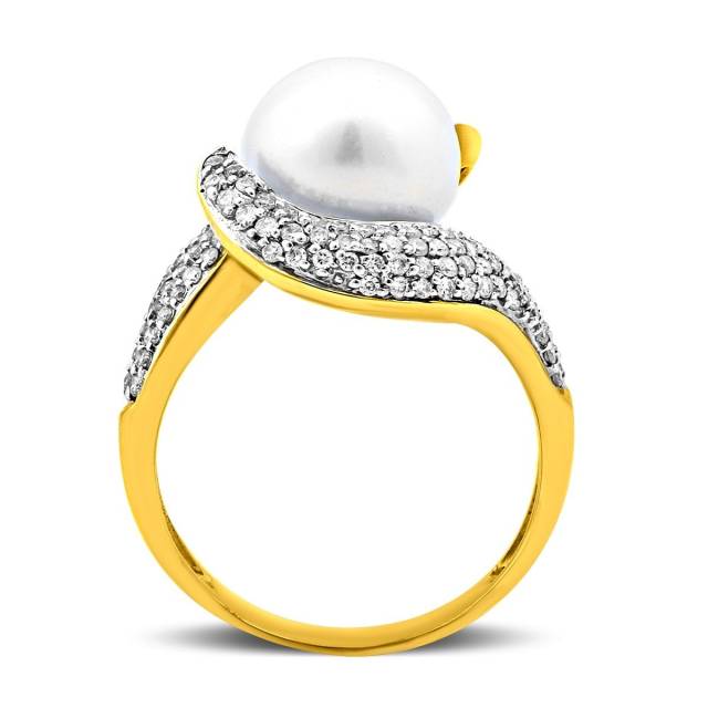 Кольцо из комбинированного золота с бриллиантами и жемчугом (024259)