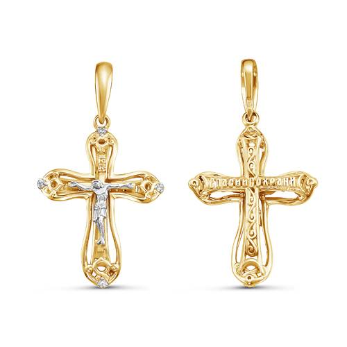 Кулон крест из жёлтого золота с бриллиантами (061246)