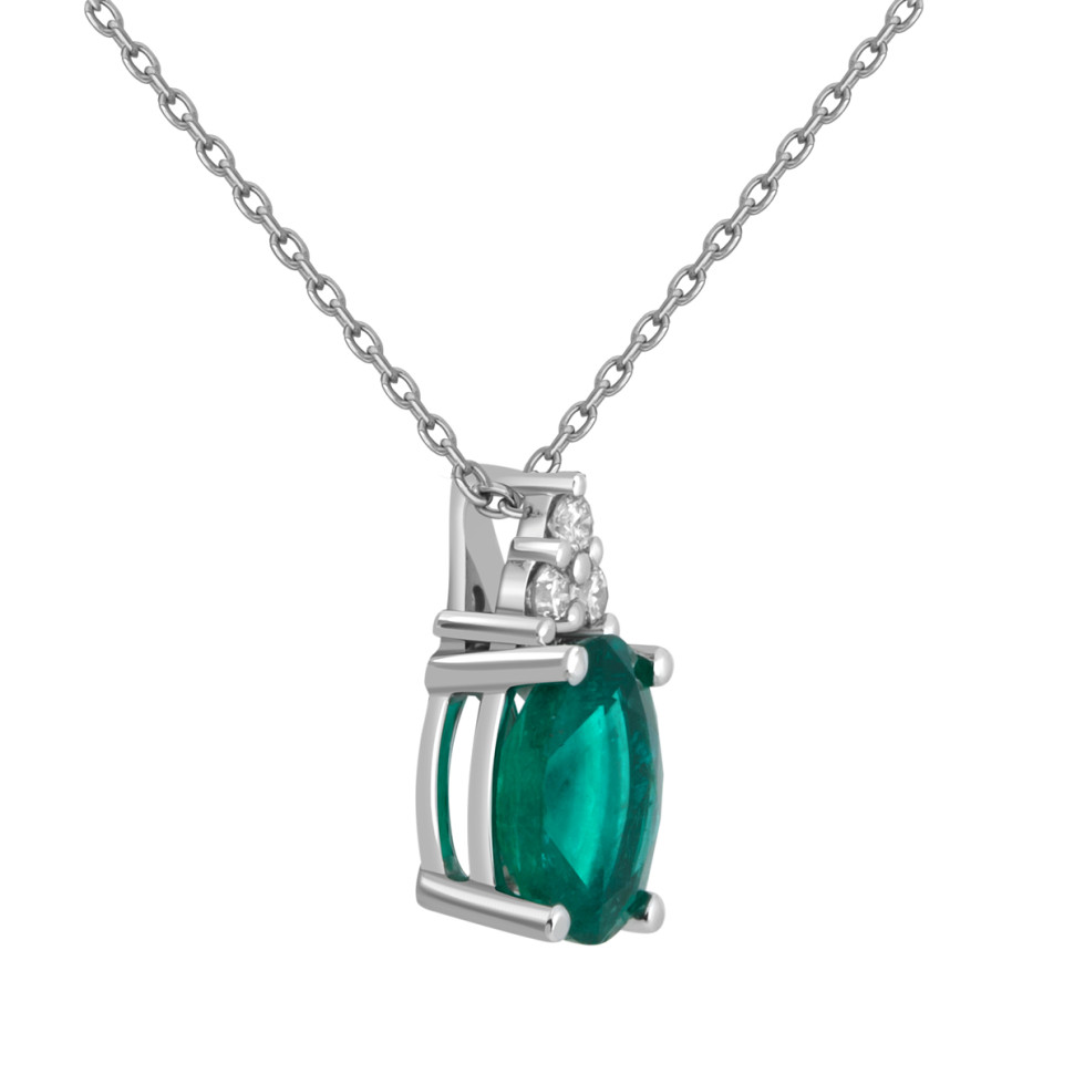 Кулон из белого золота с бриллиантами и изумрудом (054513)