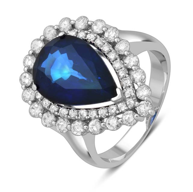 Кольцо из белого золота с бриллиантами и сапфиром (047600)