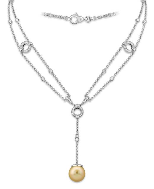Колье из белого золота с бриллиантами и жемчужиной (048759)