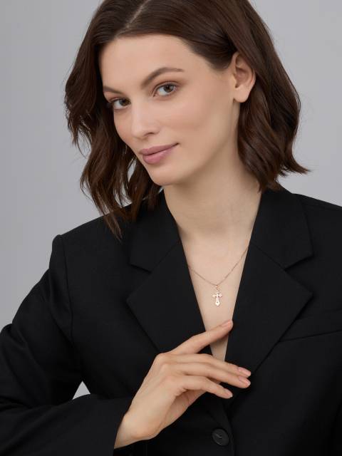 Подвеска крест из комбинированного золота с бриллиантом (031405)