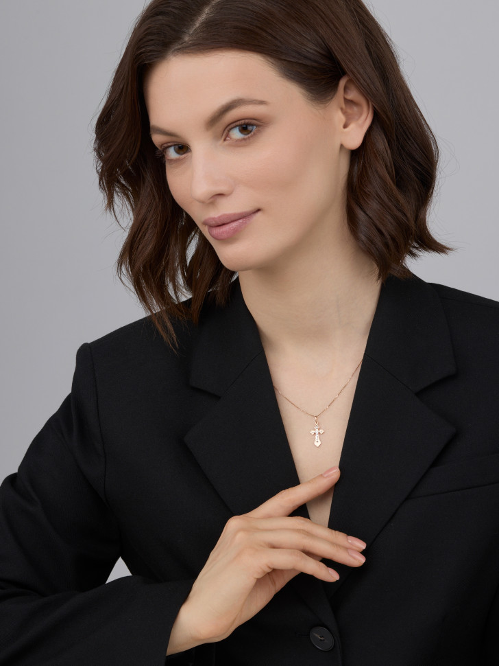 Подвеска крест из комбинированного золота с бриллиантом (031405)