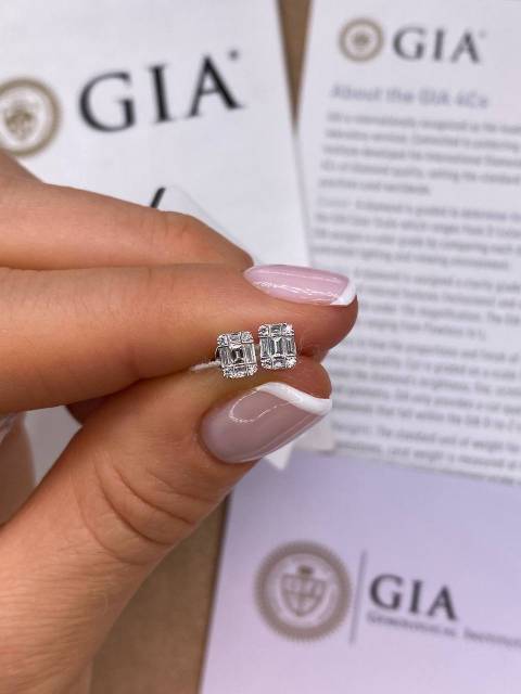 Серьги пусеты из белого золота с бриллиантами (041141)