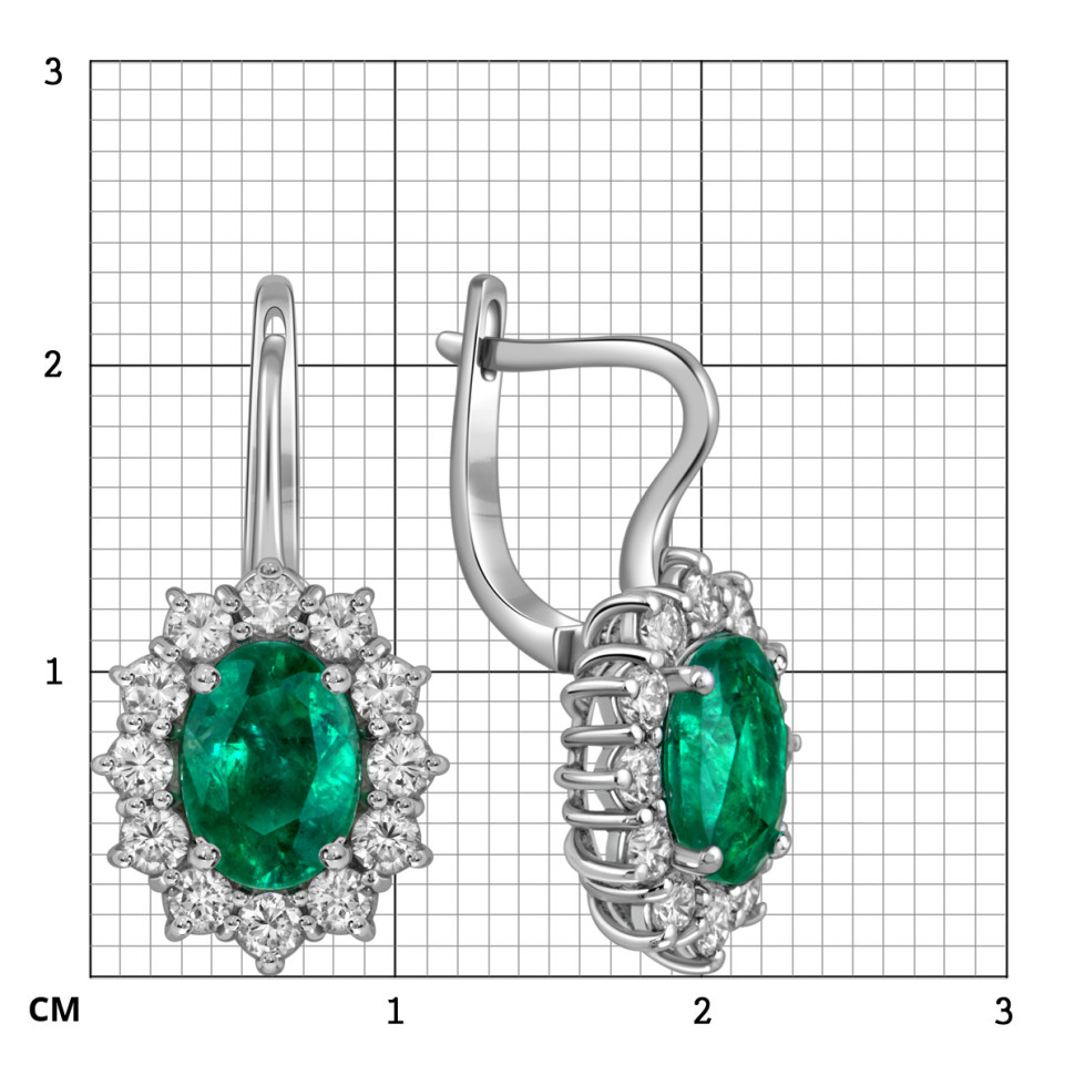 Серьги из белого золота с бриллиантами и изумрудами (025187)