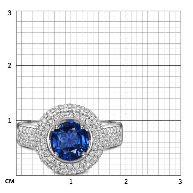 Кольцо из белого золота с бриллиантами и сапфиром (053845)