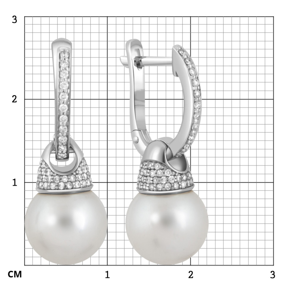 Серьги из белого золота с бриллиантами и белым жемчугом (047204)