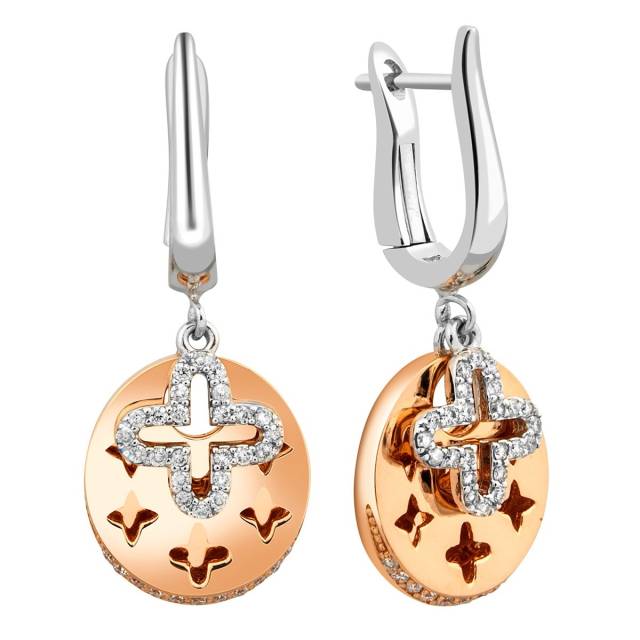 Серьги из комбинированного золота с бриллиантами (023211)