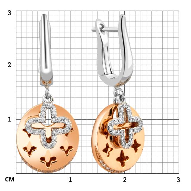 Серьги из комбинированного золота с бриллиантами (023211)