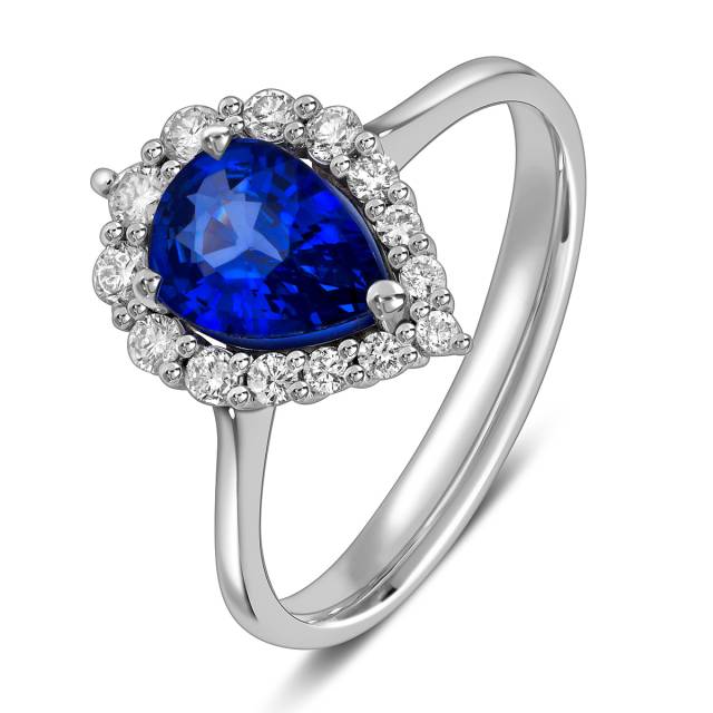 Кольцо из белого золота с бриллиантами и сапфиром (057888)