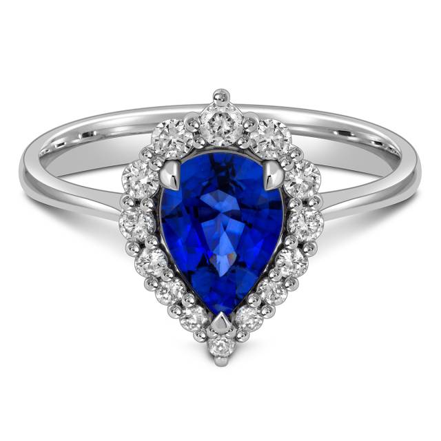 Кольцо из белого золота с бриллиантами и сапфиром (057888)