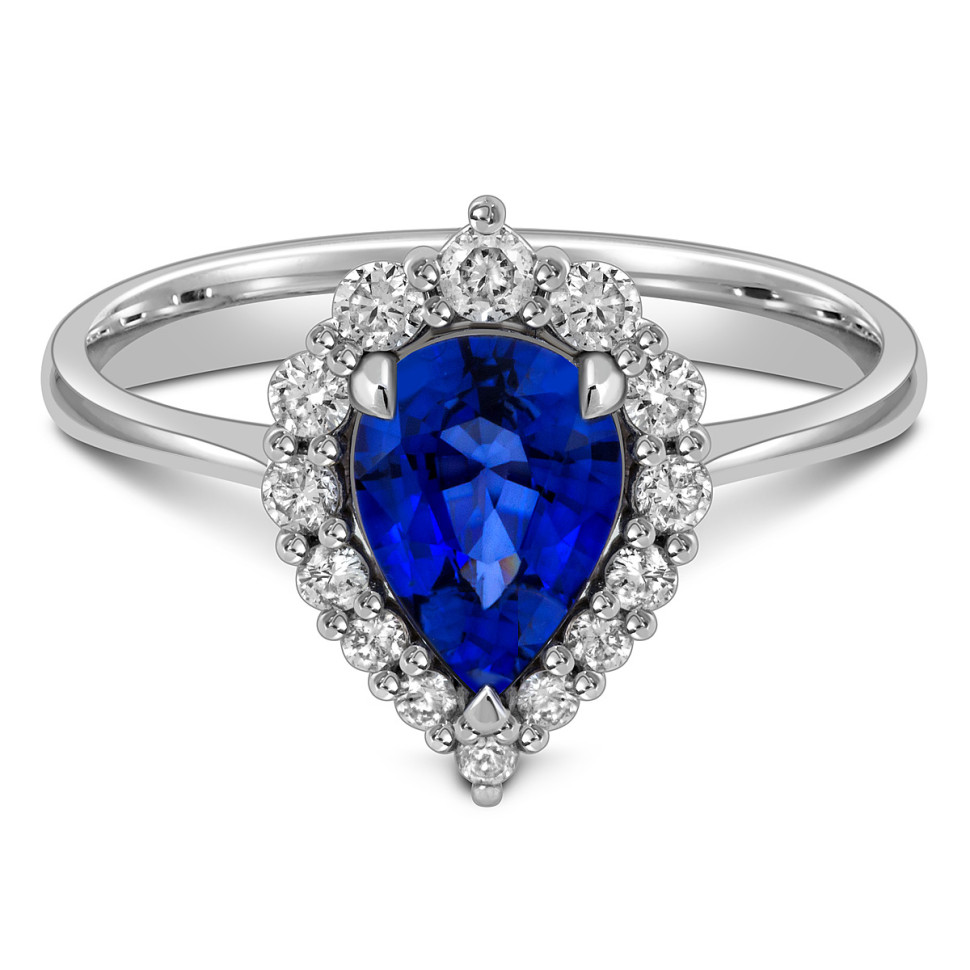 Кольцо из белого золота с бриллиантами и сапфиром (057888)