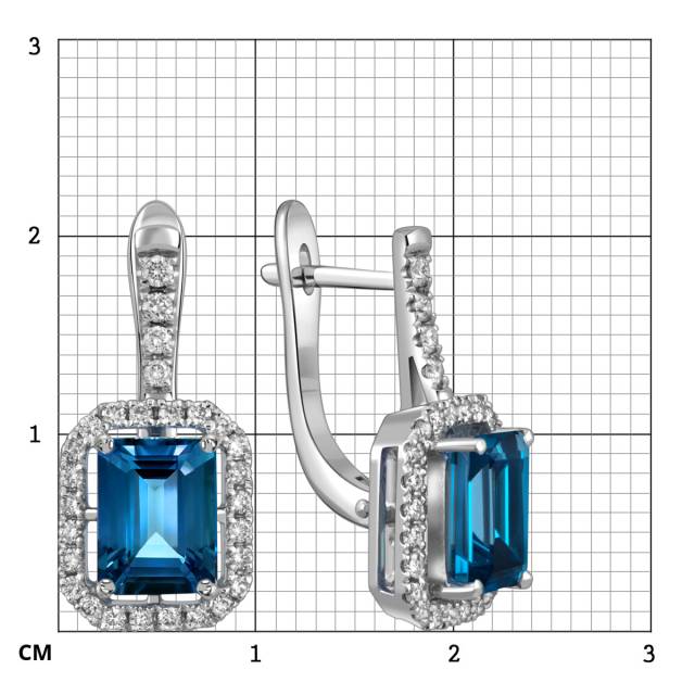 Серьги из белого золота с бриллиантами и топазом лондон (059396)