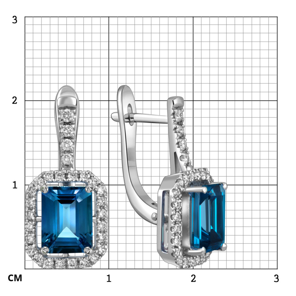 Серьги из белого золота с бриллиантами и топазом лондон (059396)