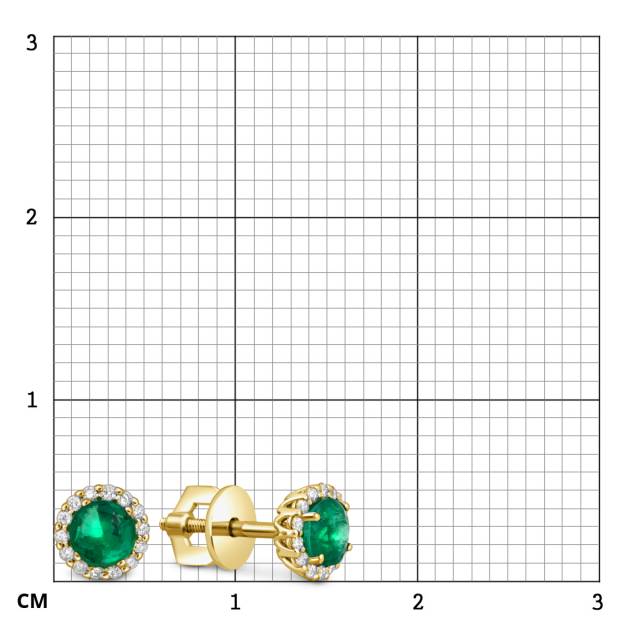 Серьги из жёлтого золота с бриллиантами и изумрудами (058503)