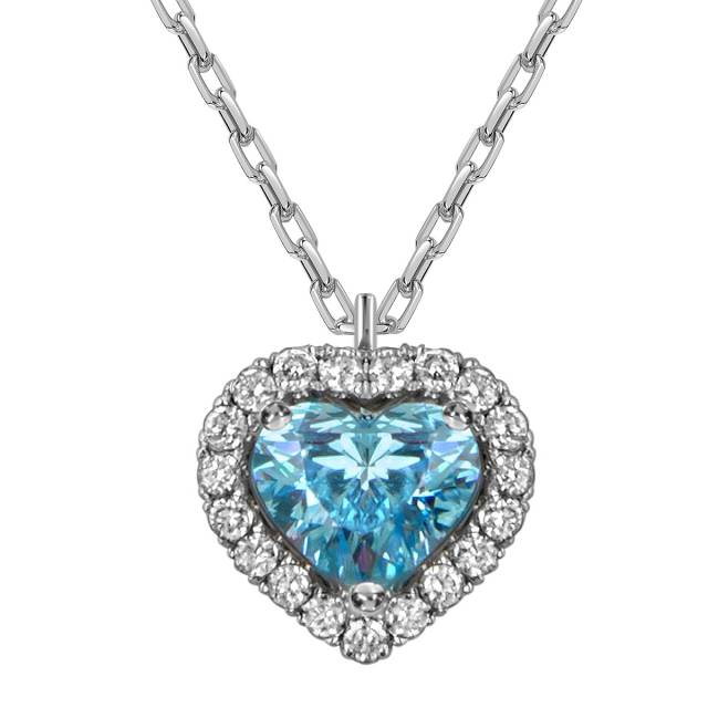 Колье из белого золота с голубым бриллиантом Сердце (060842)
