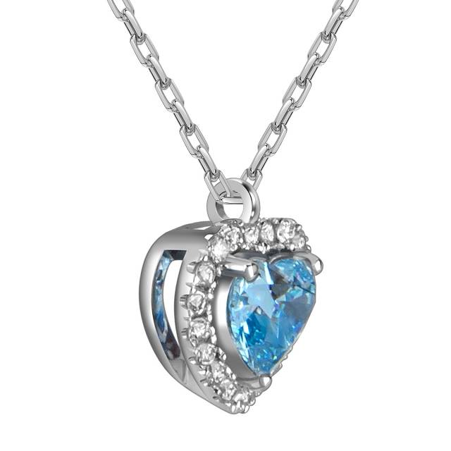Колье из белого золота с голубым бриллиантом Сердце (060842)
