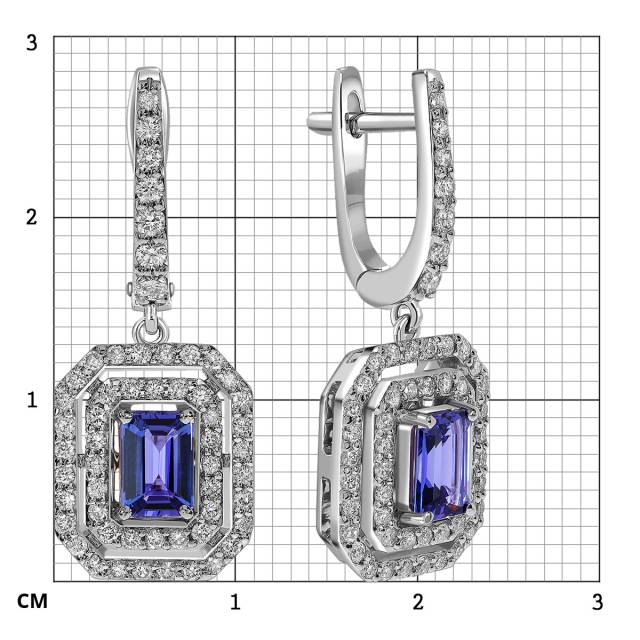 Серьги из белого золота с бриллиантами и танзанитами (061650)