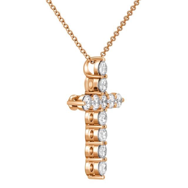 Колье крест из красного золота с бриллиантами (048796)